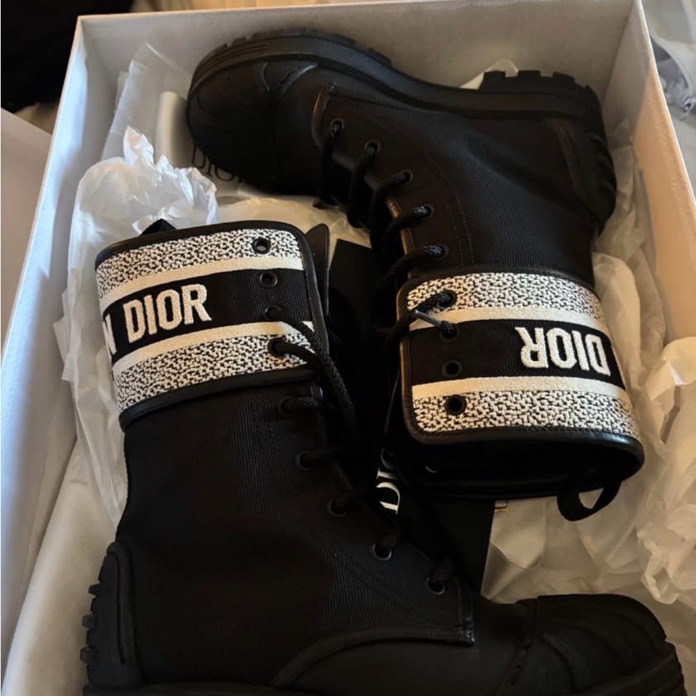 Dior Black and White Lace-Up Boots